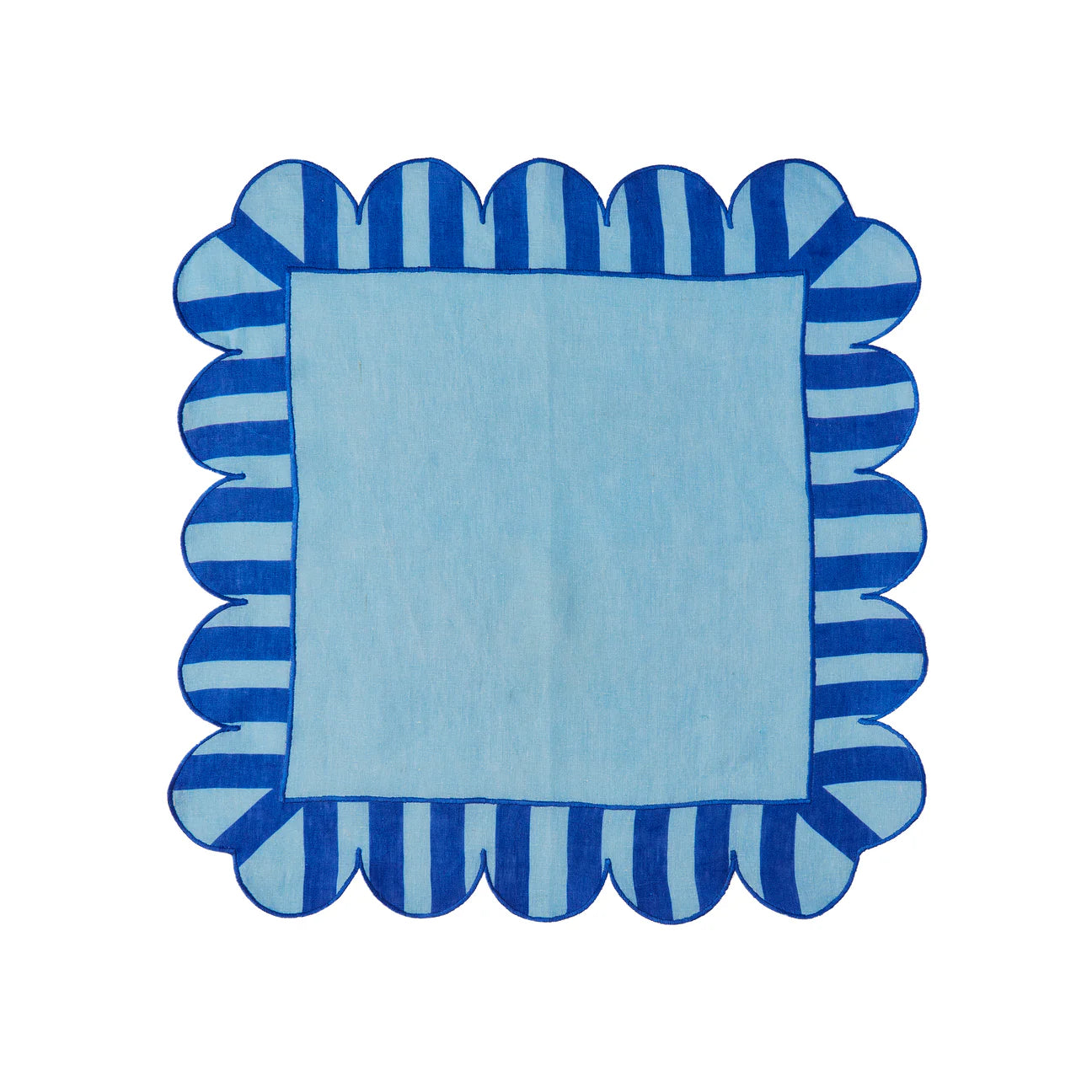 Jardin Embroidered Linen Scalloped Stripe Napkins with Color Backing, Blue, Set of 4