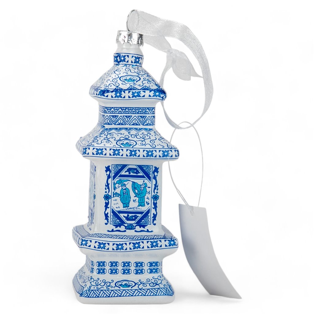 Chinoiserie Blue & White Pagoda Glass Ornament