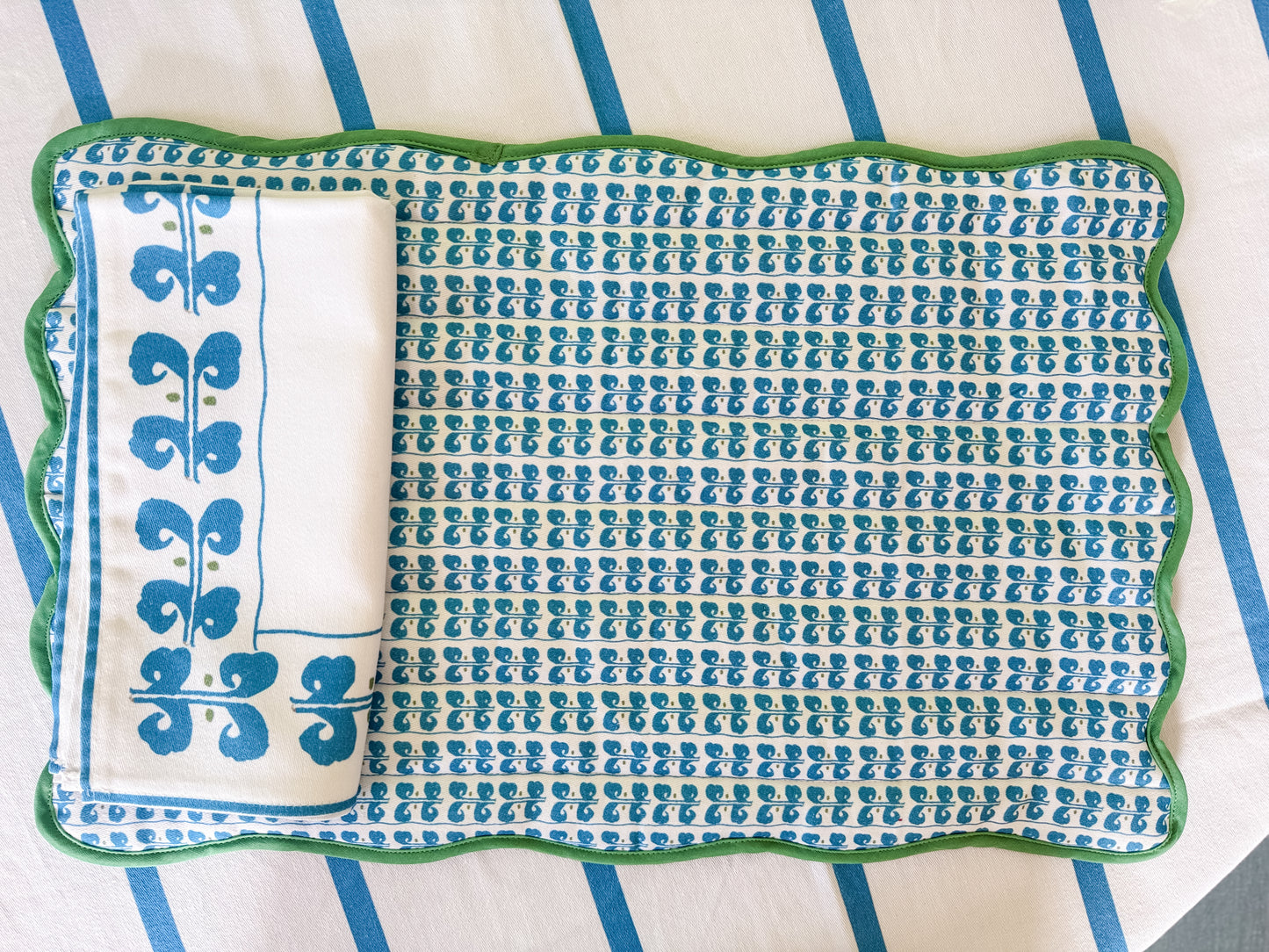 Blue Suzani Stripe Placemat with Piped Edge (Set of 4)