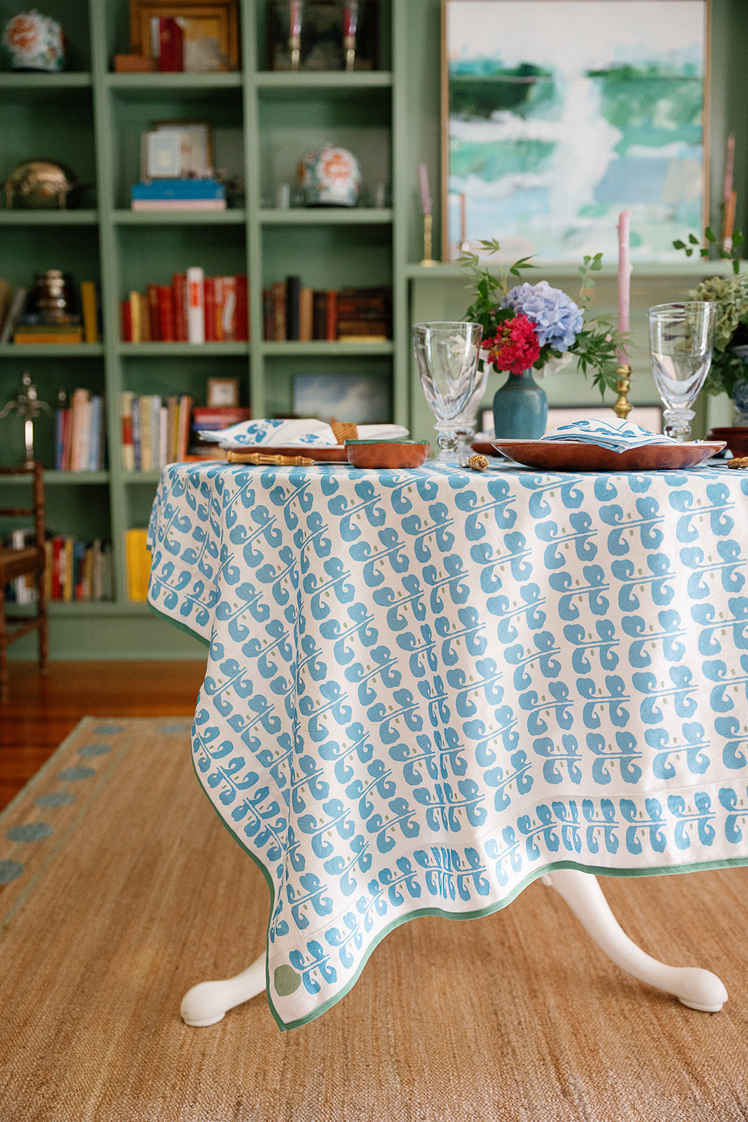 Blue Suzani Stripe Tablecloth