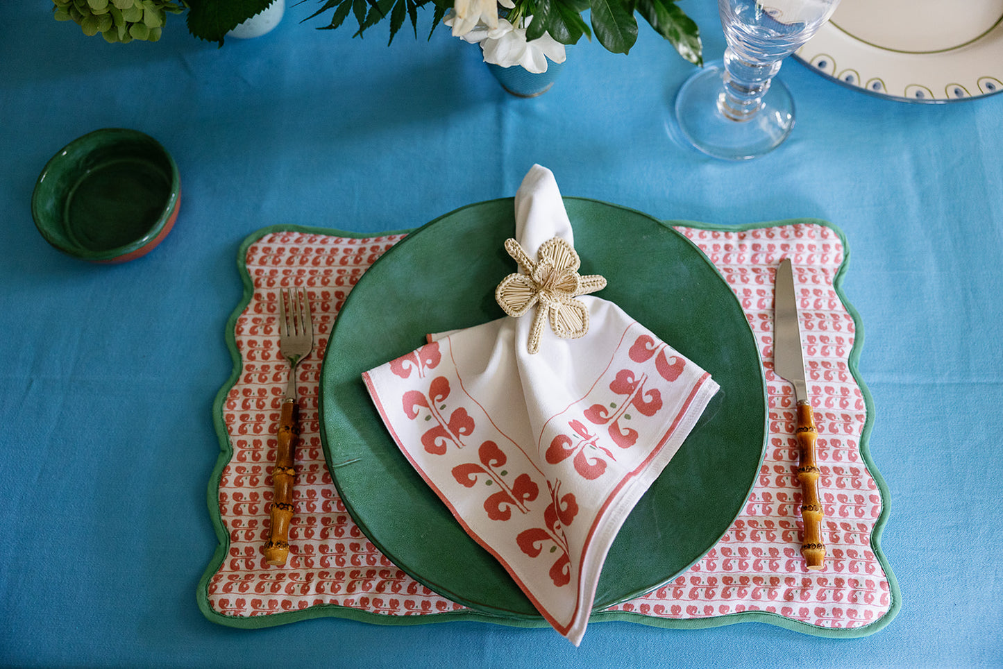 Quilted Rectangle Placemats Suzani Stripe Coral Placemat with Piping & Scalloped Edge (Set of 4) (Copy)