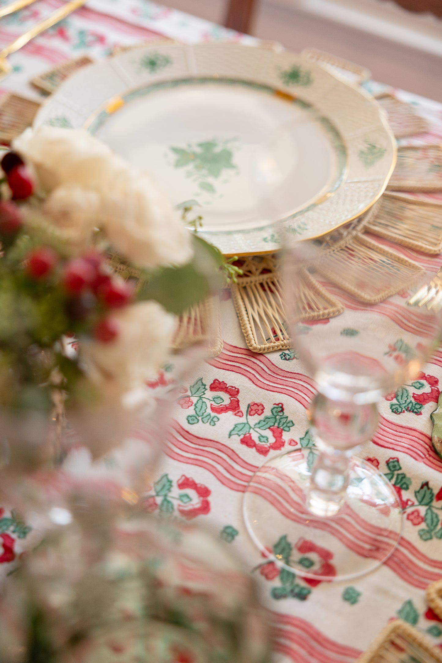 Morris Stripe Tablecloth in Poppy