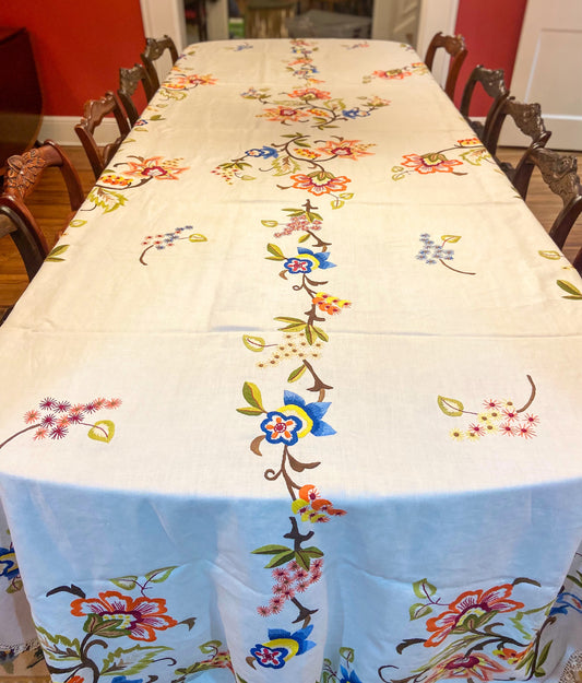 Vintage Bloom Embroidered Tablecloth