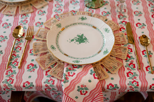 Morris Stripe Tablecloth in Poppy