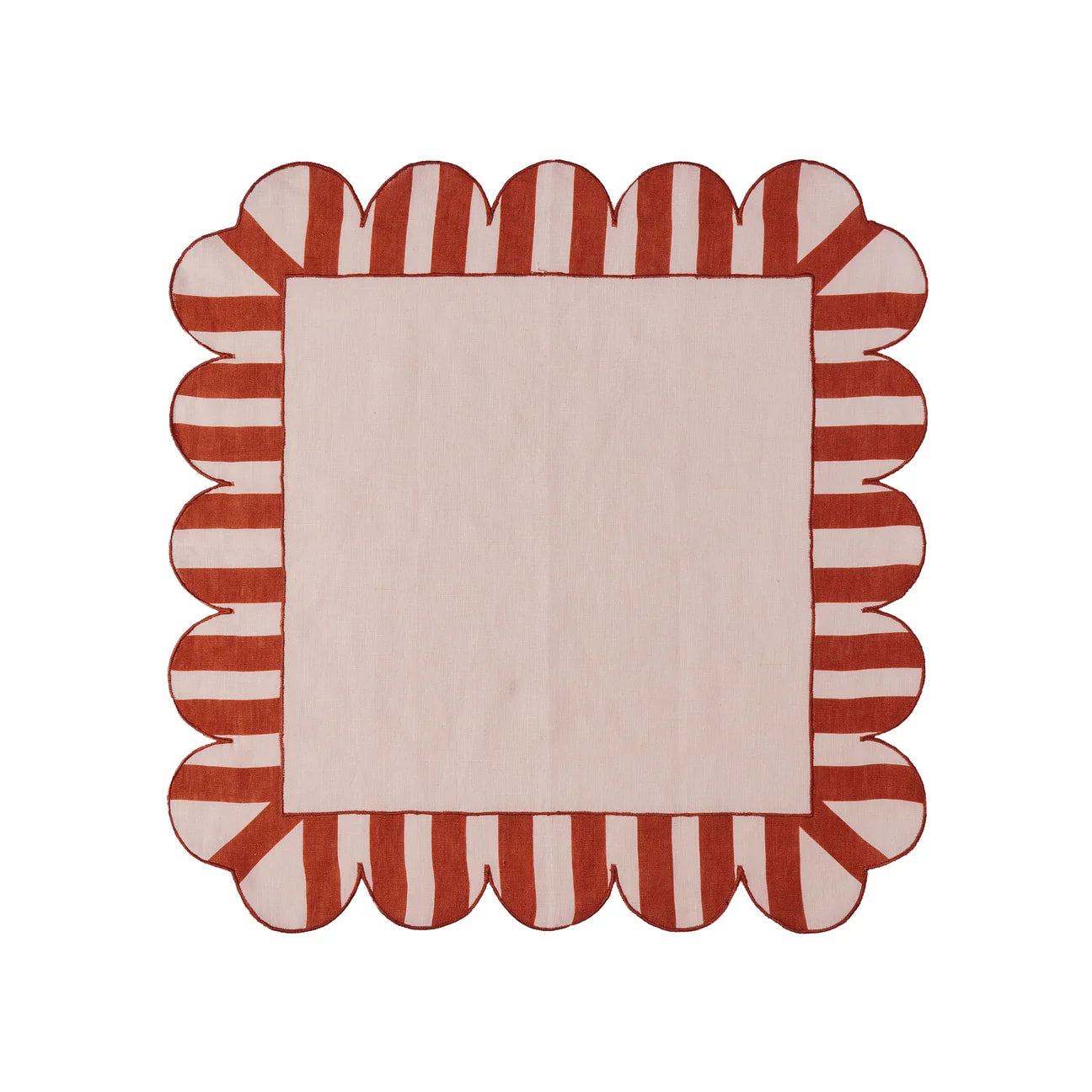 Jardin Embroidered Linen Scalloped Stripe Napkins with Color Backing, Red, Set of 4