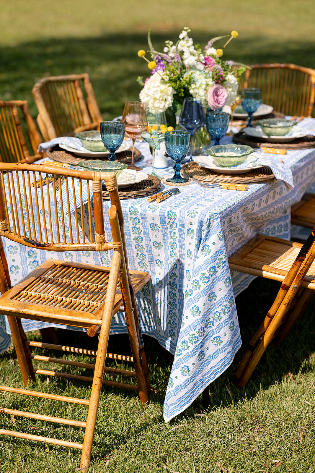 Morris Stripe Tablecloth in Blue