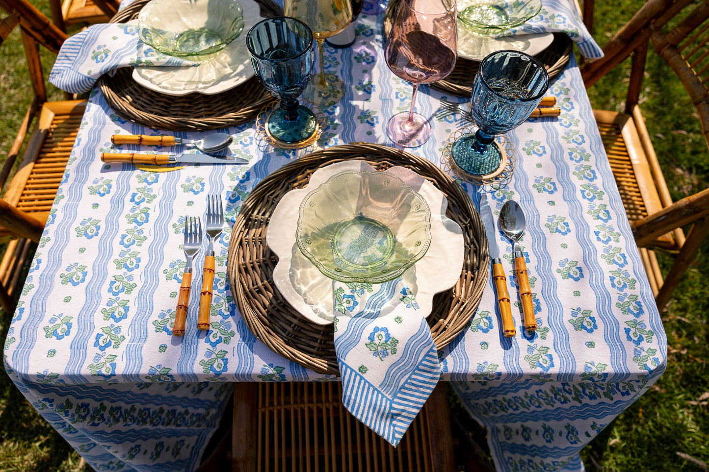 Morris Stripe Tablecloth in Blue